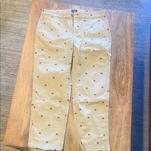 Beige Pants with Red Heart Pattern